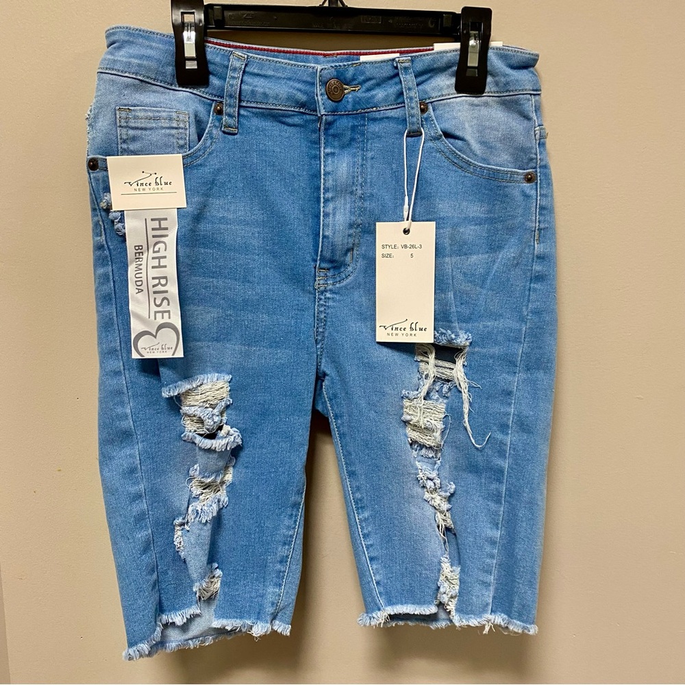 Vince Blue Sz 5 High Rise Denim Bermuda Shorts 🩳 Light Wash NWT